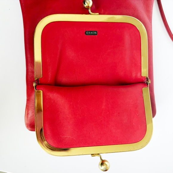 Bonnie Cashin for Coach Swinger Bag Double Frame Kiss Lock Red Leather Vintage - Picture 15 of 15